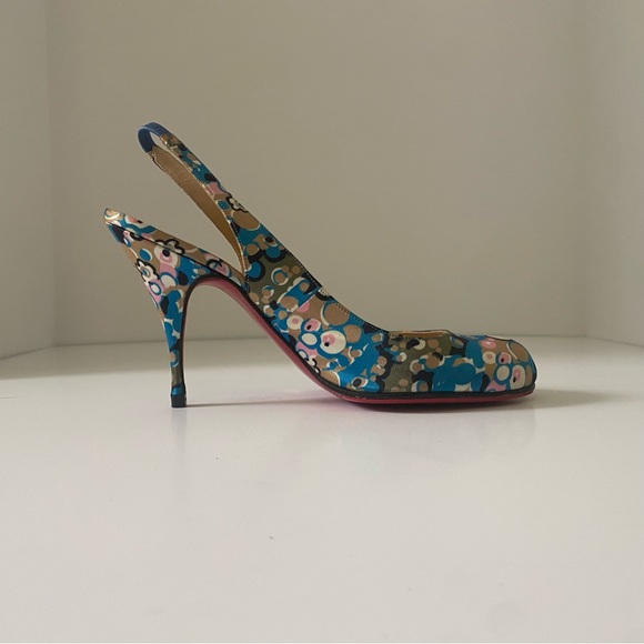 Christian Louboutin Horasling 85mm flower print slingback heel size 6.5/ 36.5 - Picture 2 of 4